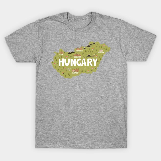 Hungary Illustrated Map T-Shirt by JunkyDotCom